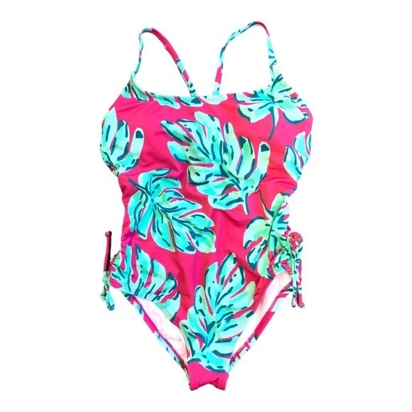 NWOT Beach Betty | Pink Leaf Print One Piece Swimsuit S - Picture 1 of 5